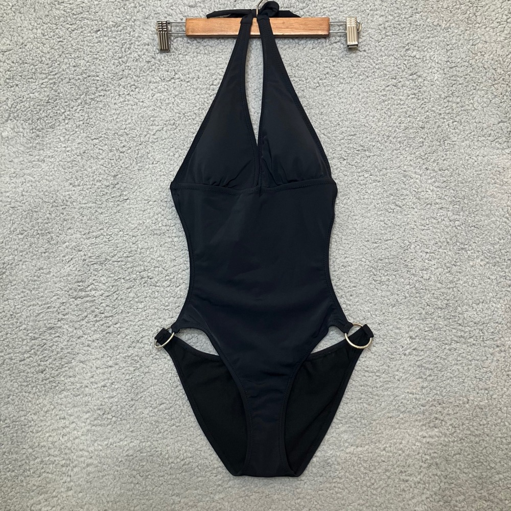 NWT $35 Aeropostale One Piece Swimsuit Women S Black Halter Cut Outs Swim Summer